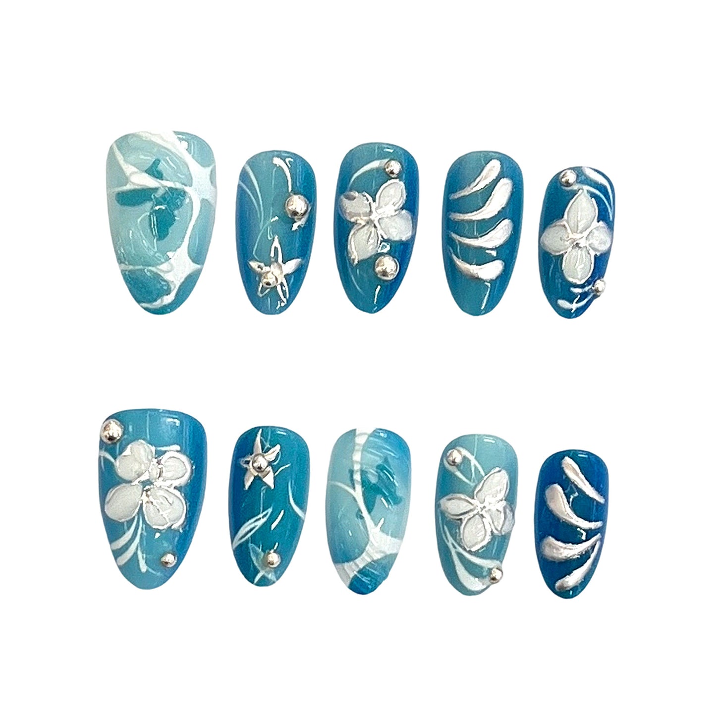 Künstlerisches floral gemustertes Press-On-Nagelset Brehn