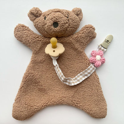 Blumenstrick Schnullerclip mit Gingham-Baumwollriemen