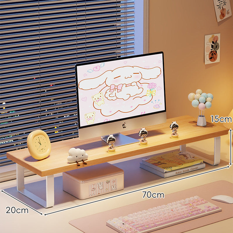 Erhöhter Monitorständer mit Holz-Optik-Oberfläche, Metallrahmen und Unterregal-Stauraum