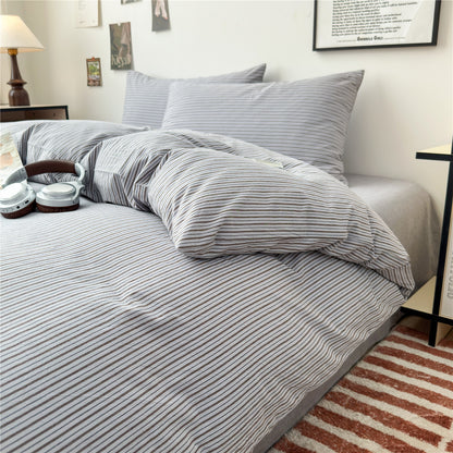 Gestreiftes Baumwoll-Percale-Bettbezug-Set mit Umschlagkissenbezügen