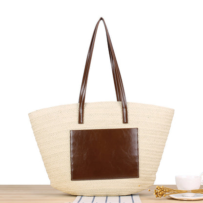 Trendige Strandtasche Aus Geflochtenem Bast und Lederakzenten Brehn