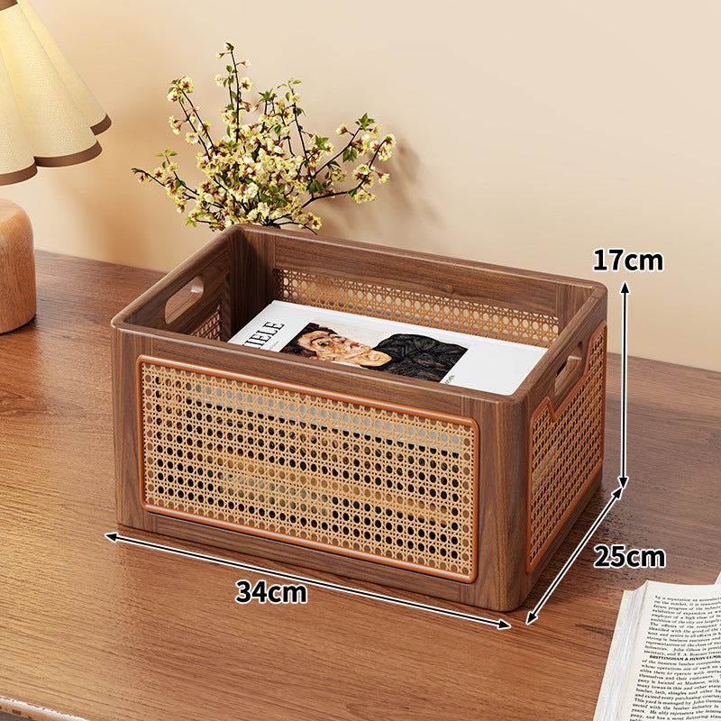 Rattan-Accent Massivholz Schreibtisch Aufbewahrungstablett mit Griffen