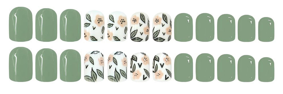 Kunstnagelset mit eleganten floralen Mustern und modernem Design Brehn