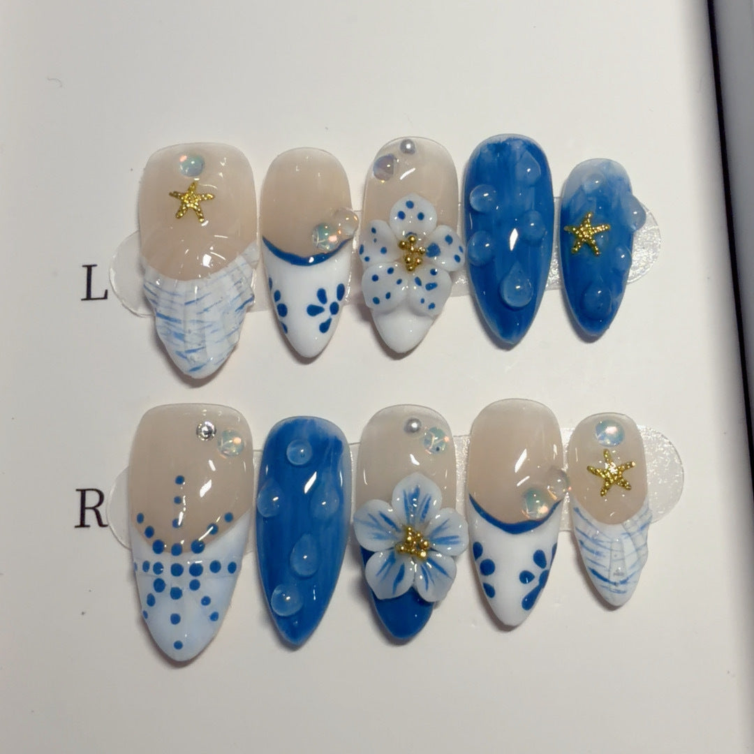 Küstenartiges Press-On Nagelkunst Set