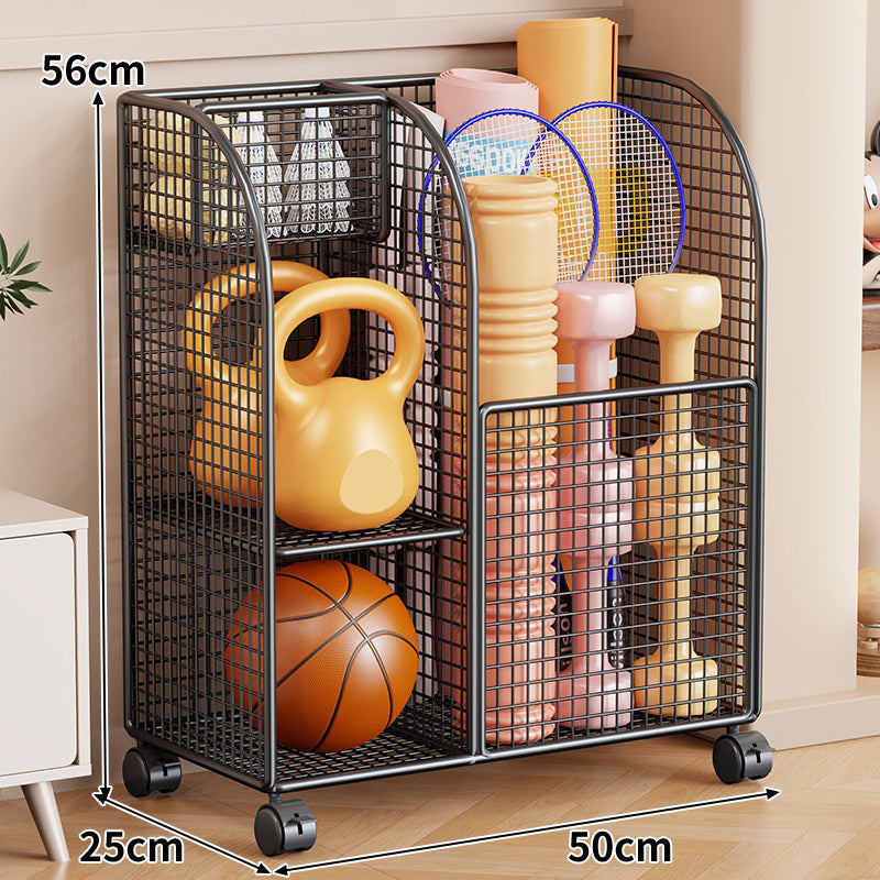 Rollender Mesh-Sportgeräte-Storage-Wagen mit Mehrfach-Organizer und verriegelbaren Rollen