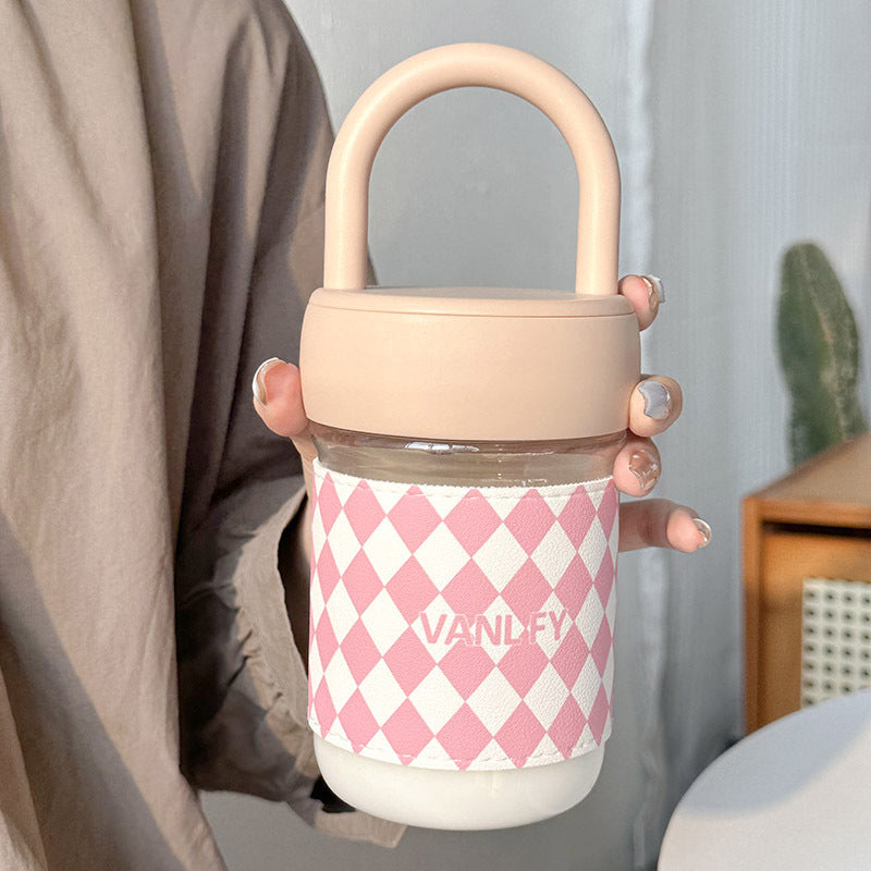 Damen Hochwertige Glas Trinkflasche mit ergonomischem Tragegriff Brehn