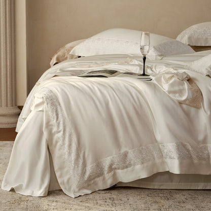 Satin-Optik Spitzenbesatz Bettbezug Set
