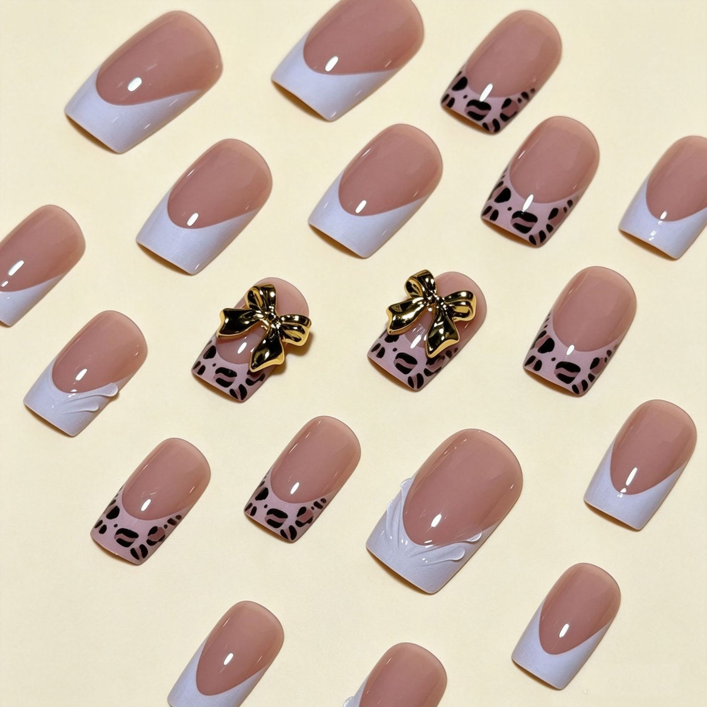 Künstlerische Premium Leoparden- und Schleifen-verzierte Press-On-Nagelspitzen Brehn
