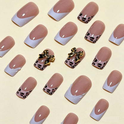 Künstlerische Premium Leoparden- und Schleifen-verzierte Press-On-Nagelspitzen Brehn
