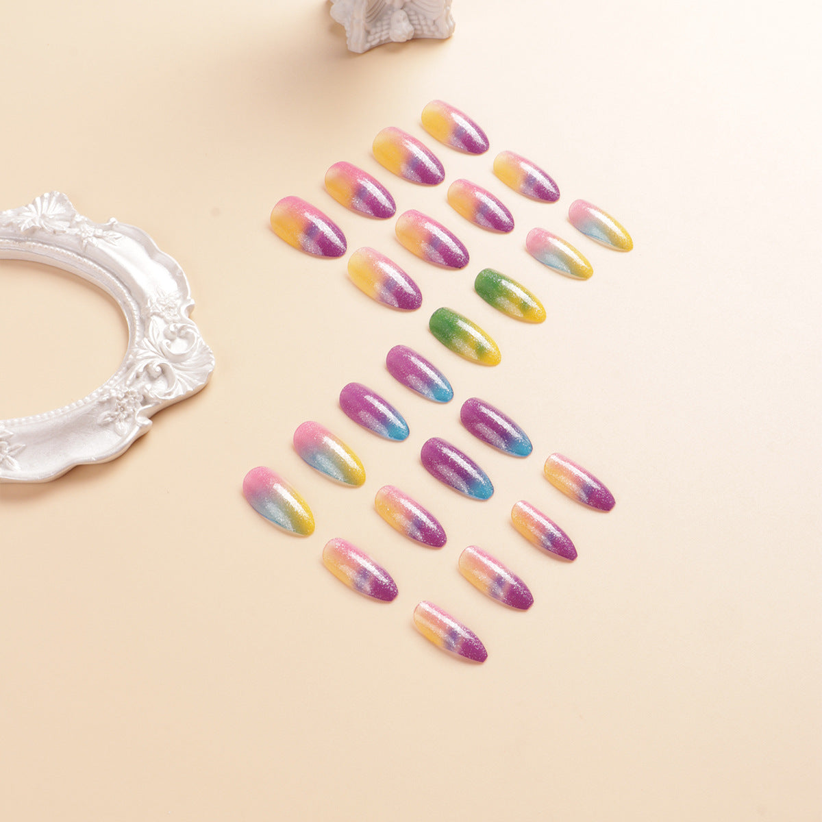 Bunte Ombre Glitzer Press-On Nägel Brehn