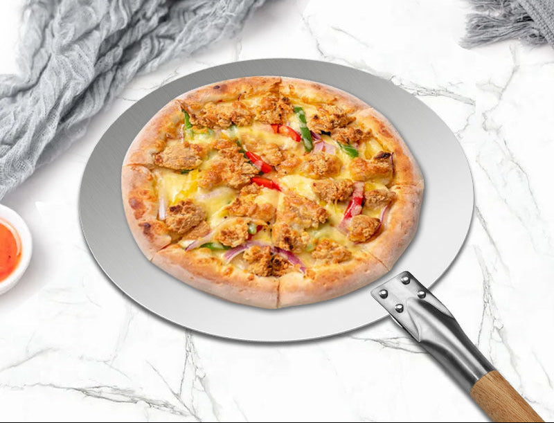 rundes Edelstahl-Pizzaschaufel-Set mit langen Holzgriffen Brehn