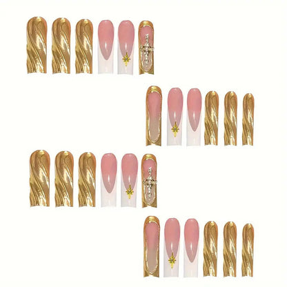 Elegante Press-On Nagelkunst mit goldenen Akzenten Brehn