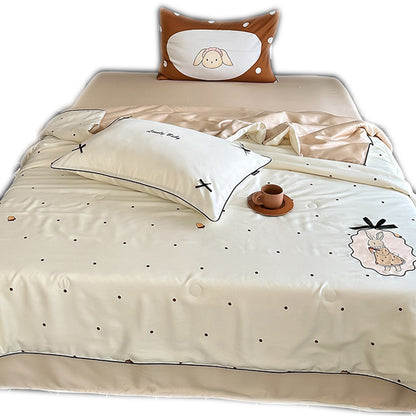 Bettwäsche-Set aus hautfreundlichem Baumwollsatin mit gesticktem Hasenmotiv & Punktdessin