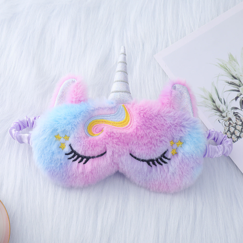 Damen nan kuschelige Einhorn-Schlafmaske mit gestickten Wimpern, weichem Plüsch und elastischem Rüschenband Brehn