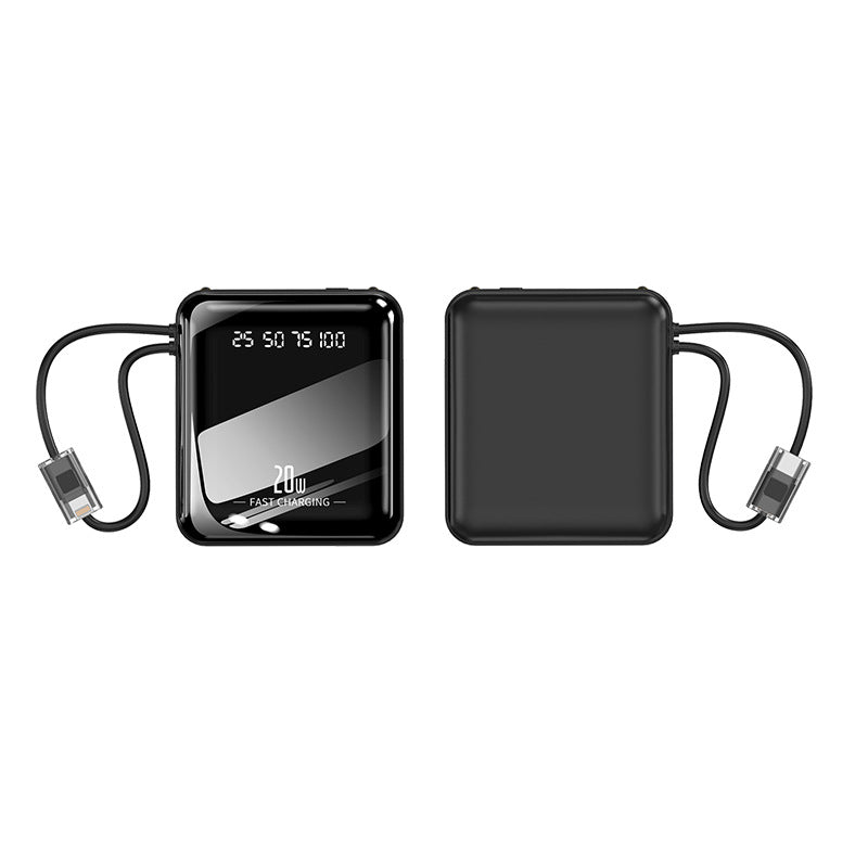tragbare schnelle Powerbank mit integriertem Ladekabel und digitaler Anzeige Brehn