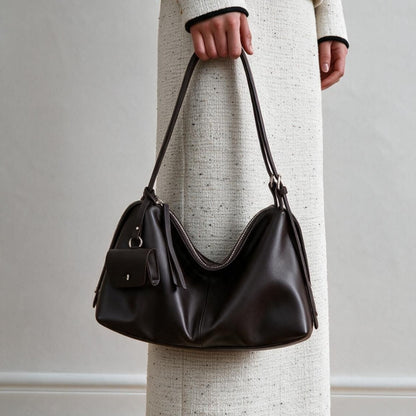 Lässige genarbte Hobo Schultertasche mit Reißverschluss oben und abnehmbarem Mini-Pouch