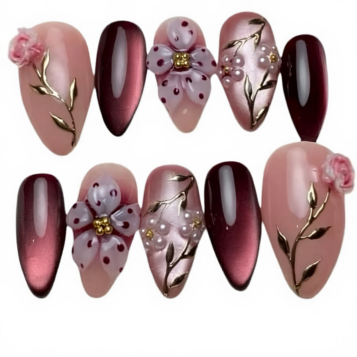 Floral Luxus Press-On Nagelkunst Set Brehn