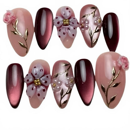 Floral Luxus Press-On Nagelkunst Set Brehn