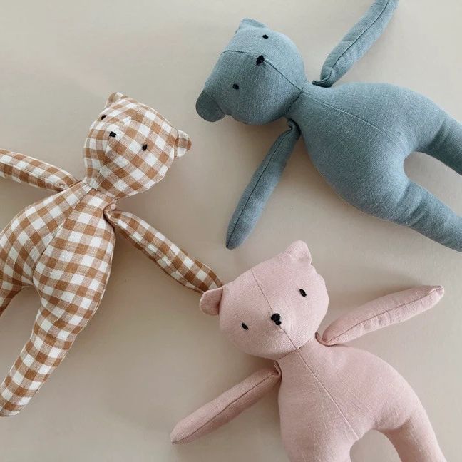 Handgefertigtes Gingham Leinen-Stil Teddy Plüschspielzeug