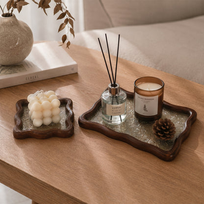 Eleganter Vintage Glas- und Holz-Dekoteller