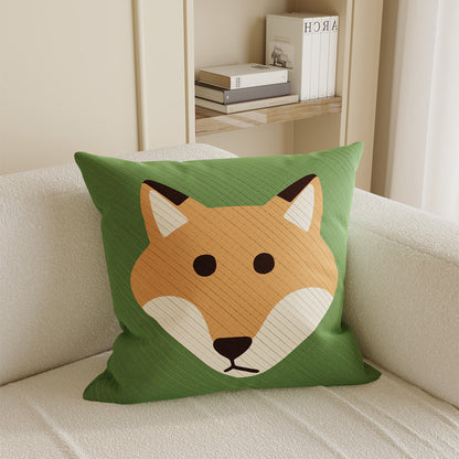 Fox Illustration Cotton-Linen Decorative Pillow Cover with Concealed Zipper