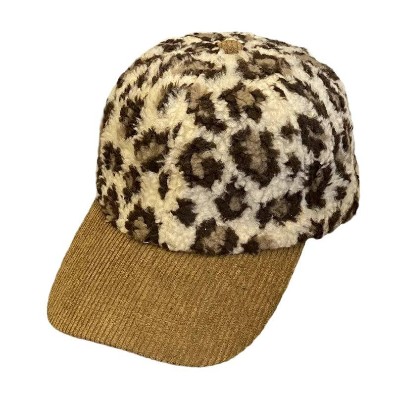 Damen Leopard-Print Fleece Baseballcap Brehn