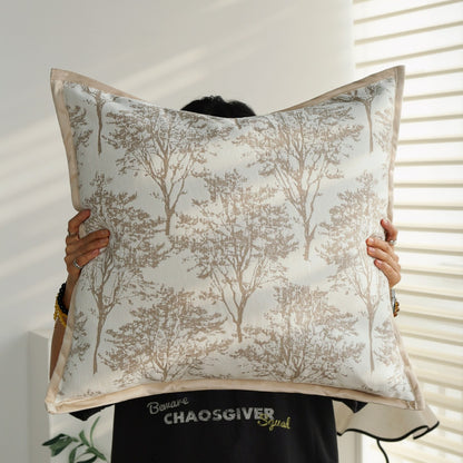 Quadratischer Zierkissenbezug mit feinem Waldmuster‑Jacquard und Samt-Keder Brehn