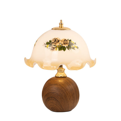 Vintage Glass Tischlampe mit aufwendig gestaltetem Schirm