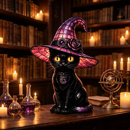 Dekorative Katzenlampe mit Hexenhut Brehn