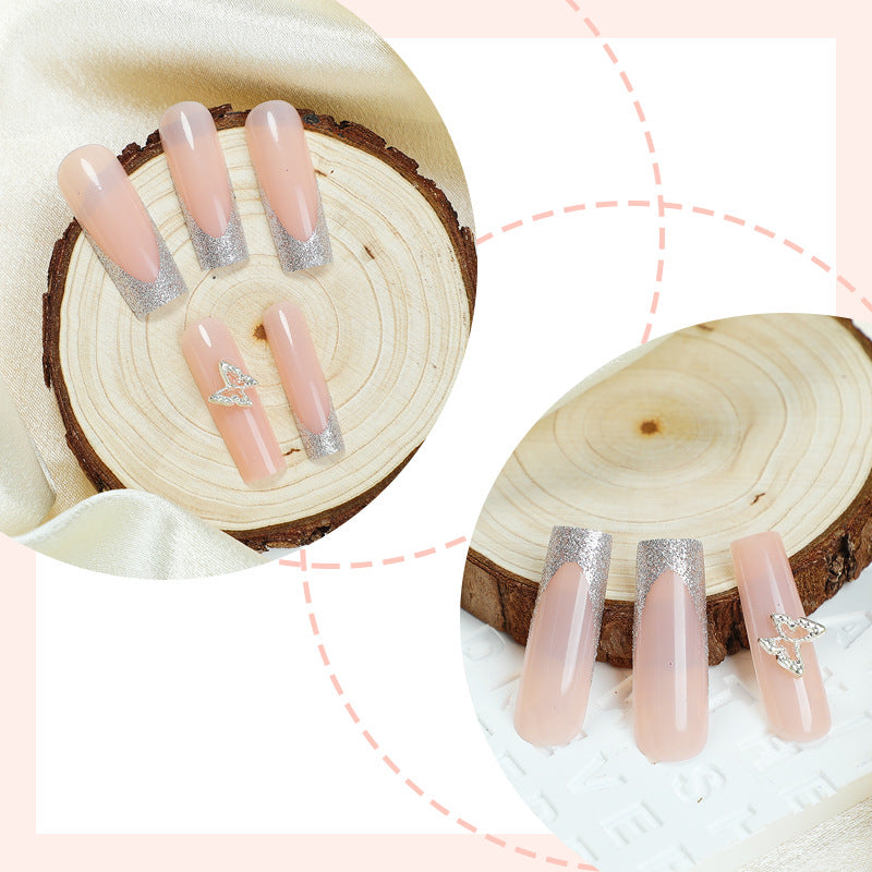Elegantes Silber Glitzer Press-On Nagelset Brehn