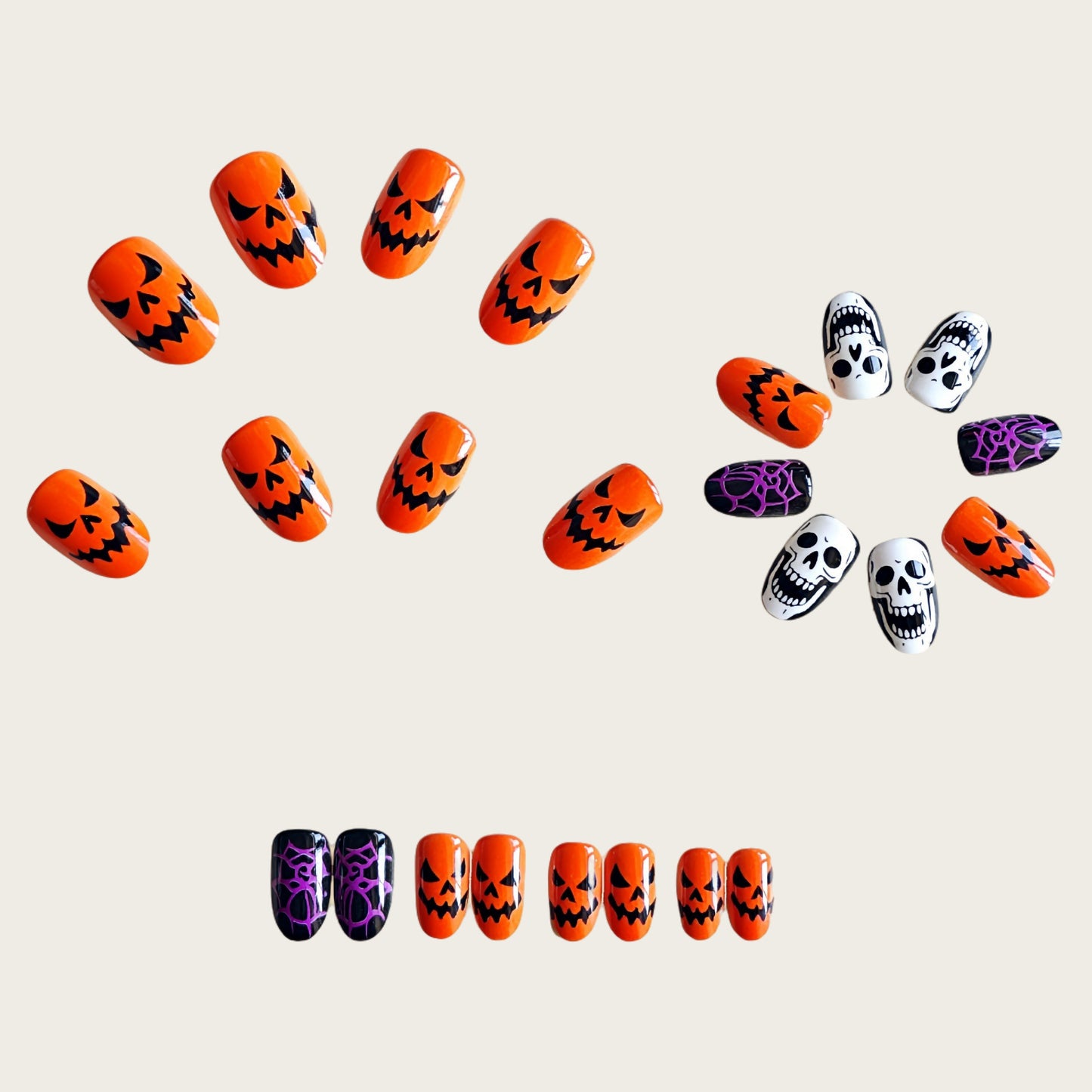 Halloween Kunstnägel Im Kreativen Kürbis- und Schädel-Design Brehn