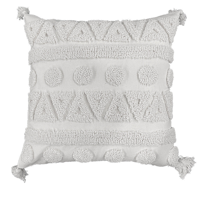 Boho Texturiertes Gestuftes Baumwoll-Wurfkissen mit Diamant-geometrischen Tufting und Eck-Tasseln