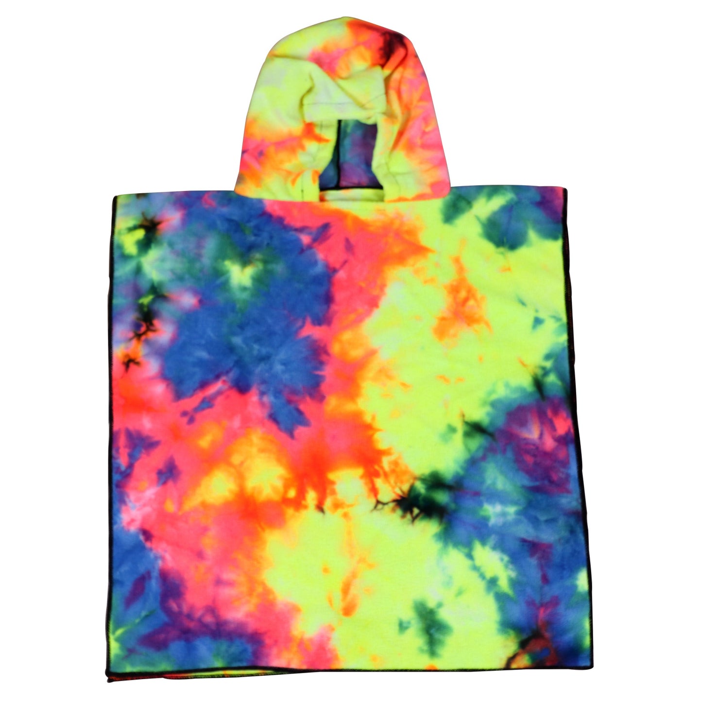 Damen Fleece-Poncho mit Kapuze und buntem Tie-Dye-Design Brehn