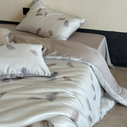 Luxuriöses Satin-Bettwäsche-Set mit floralem Aquarellprint, Volantkanten und Wendefunktion