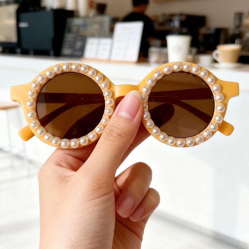 Elegante perlenverzierte runde Sonnenbrille Brehn