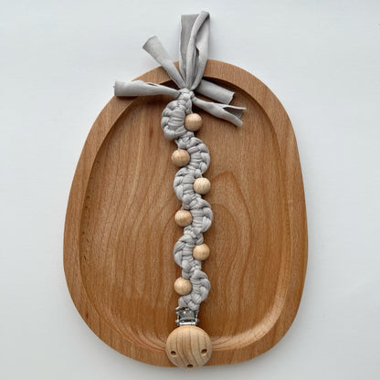 Makramee Boho Holzperlen Schnullerhalter Clip mit Metal Sicherheitsklemme