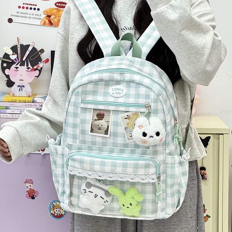 Transparente Fronttaschen Karomuster Rucksack Brehn
