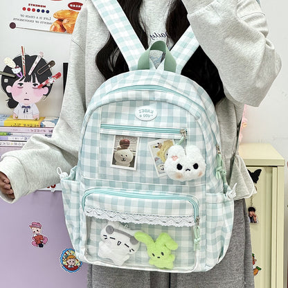 Transparente Fronttaschen Karomuster Rucksack Brehn