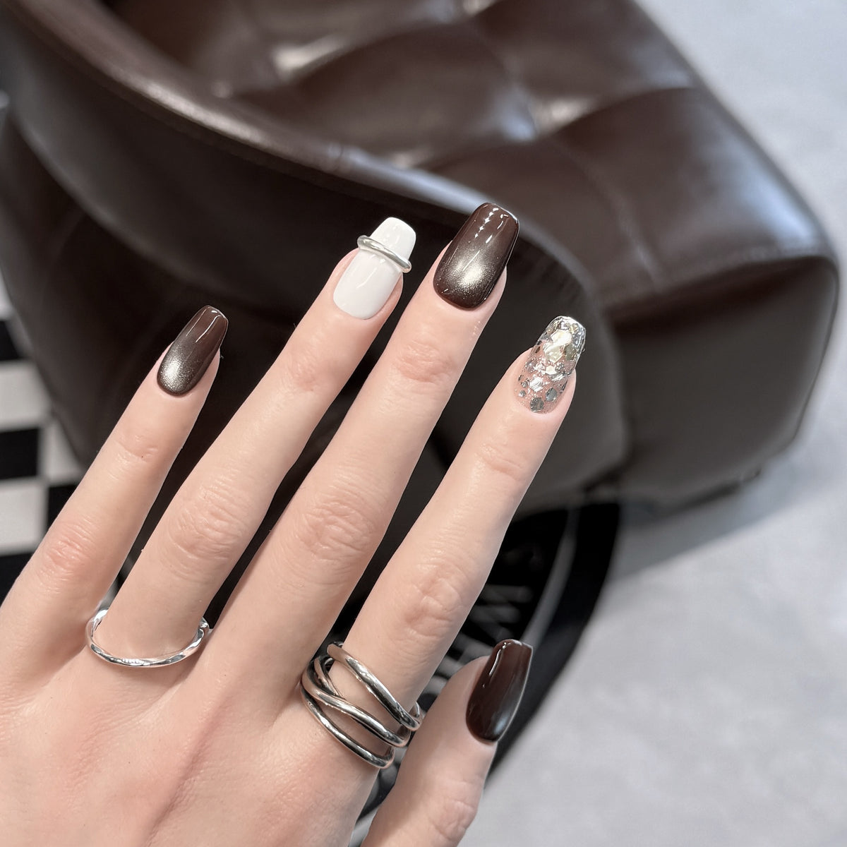 Press-On Nail Art Set mit Ombre- und Glitzerakzenten Brehn