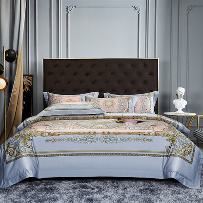 Satin-Feel Art Deco Bettbezug Set mit besticktem Motiv