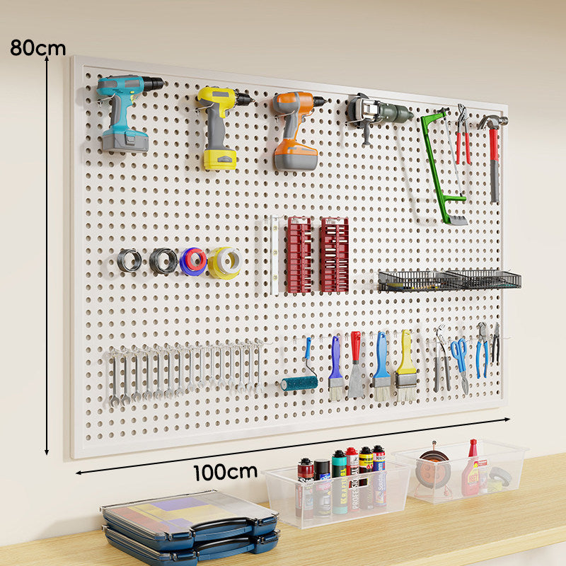 Wandmontierter Lochblech-Werkzeug-Pegboard-Organizer mit modularen Haken und Drahtkörben