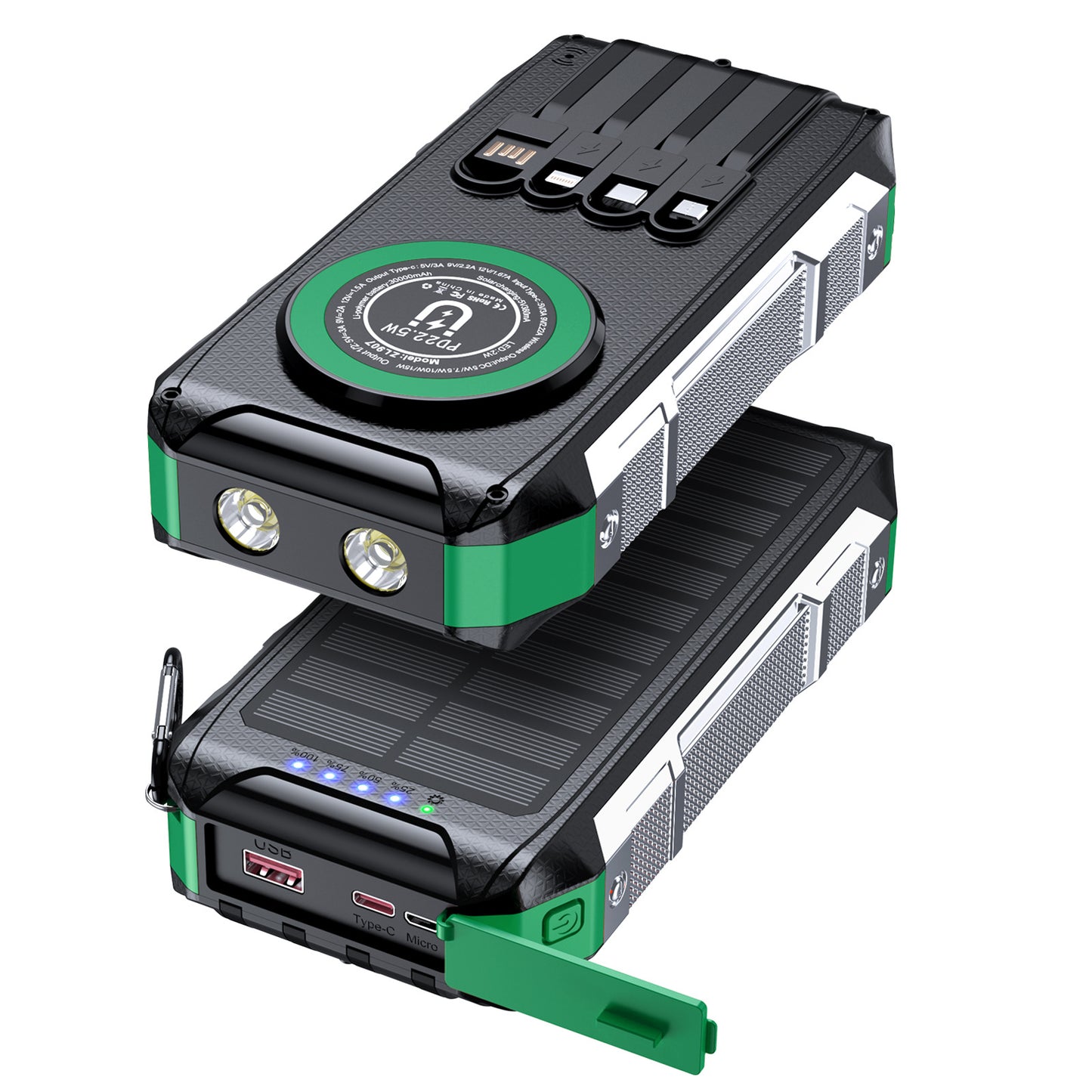 Multifunktionale Solar-Powerbank mit Led-Licht und Schnellladefunktion Brehn