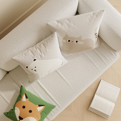 Fox Illustration Cotton-Linen Decorative Pillow Cover with Concealed Zipper