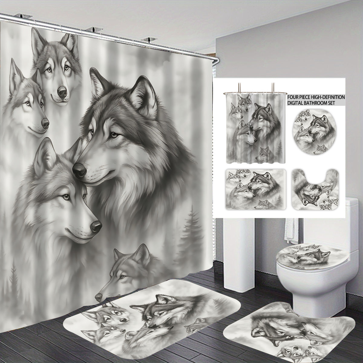 Hochauflösendes Wolf-Thema Badezimmer Dekor Set Brehn