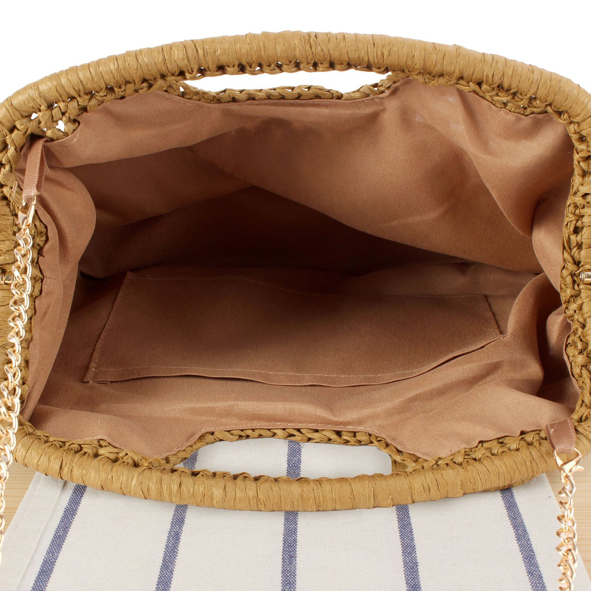 Strandschultertasche Aus Natürlichem Geflecht mit Eleganter Kettenverzierung Brehn