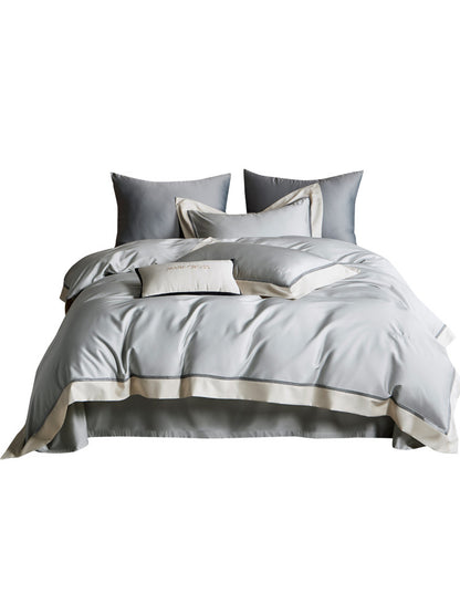 Elegantes Satin-Duvetbezug-Set mit kontrastierender Saumblende und feiner Biese