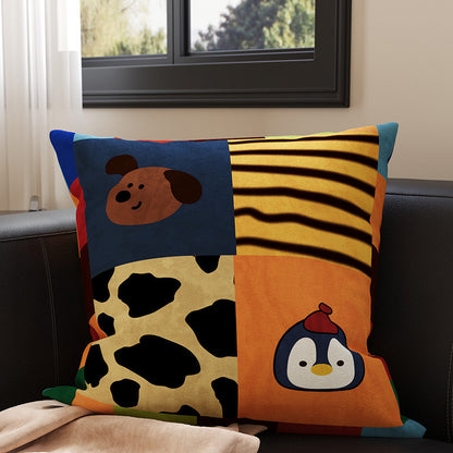 Plush Square Throw Pillow Cover with Happy Kitten Print and Hidden Zipper