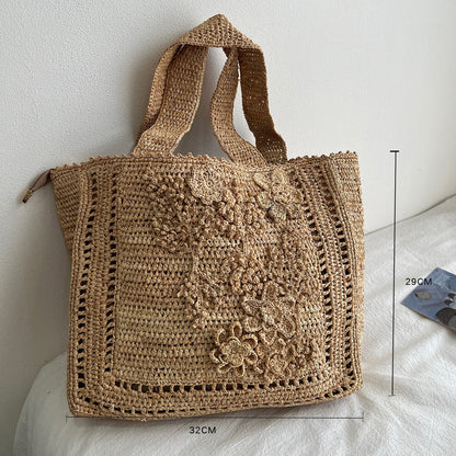 Handgefertigte Stricktasche mit Floralem Design Brehn