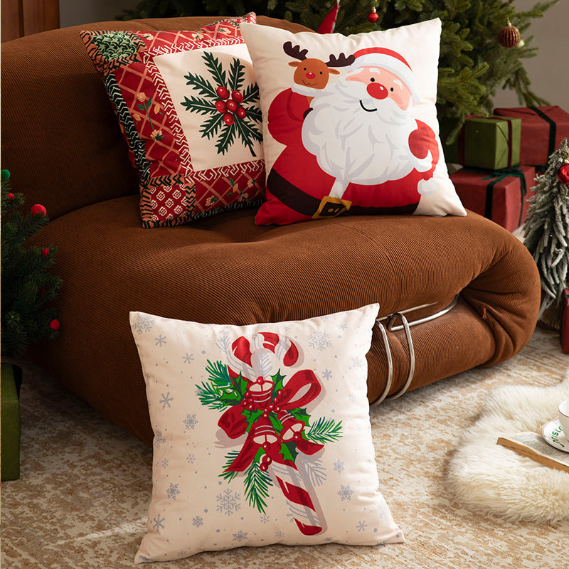 Weihnachtlicher quadratischer Zierkissenbezug mit Patchwork-Motiv und verdecktem Reißverschluss Brehn