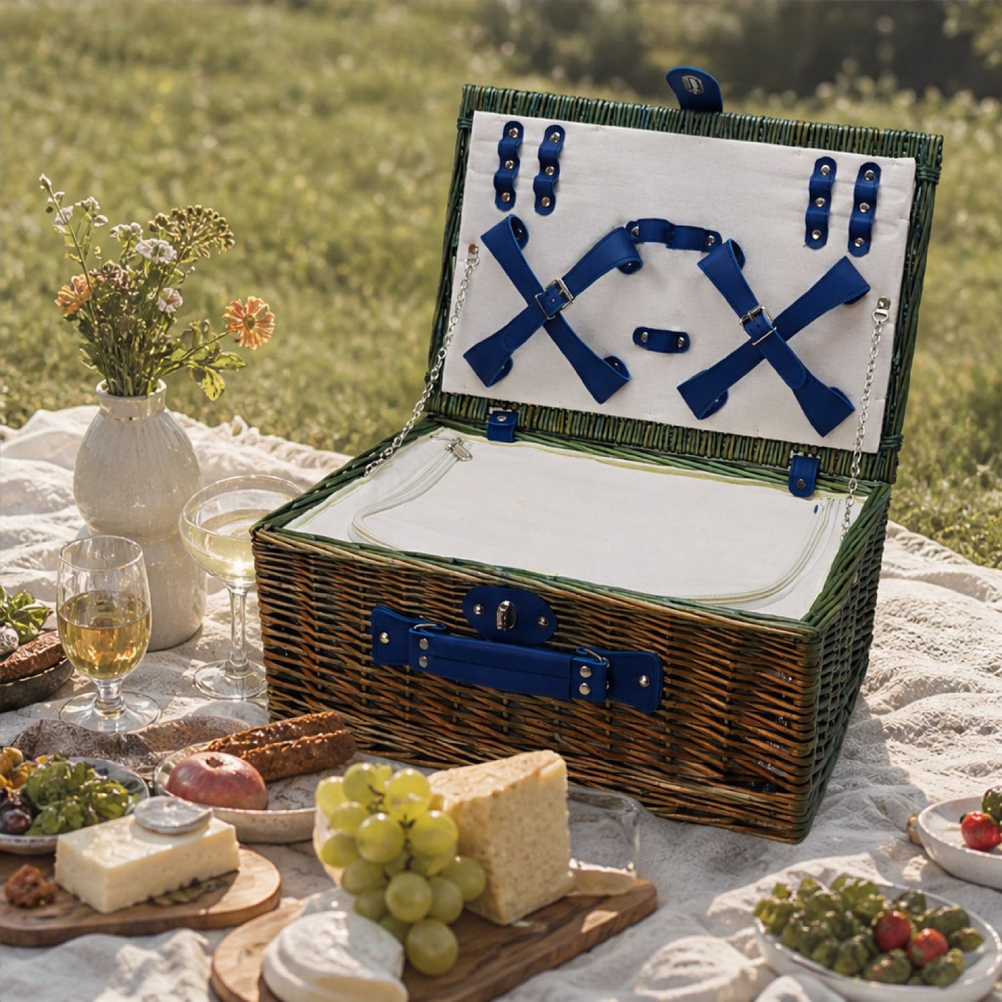 Damen luxuriöser Picknickkorb mit integriertem Geschirrset und isolierbarem Kühlfach Brehn